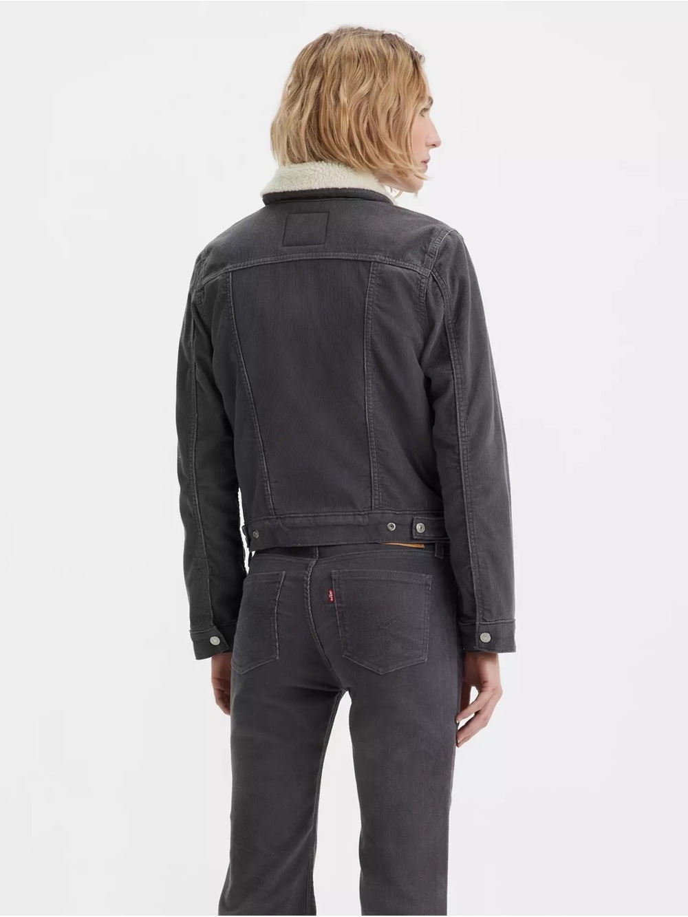 Levi’s Sherpa Lined Grey Corduroy Trucker Jacket Cozy Size S - Picture 11 of 13